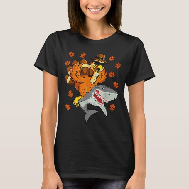 Thanksgiving Turkey Riding Shark Funny Autumn Boys T-Shirt (Vorderseite)
