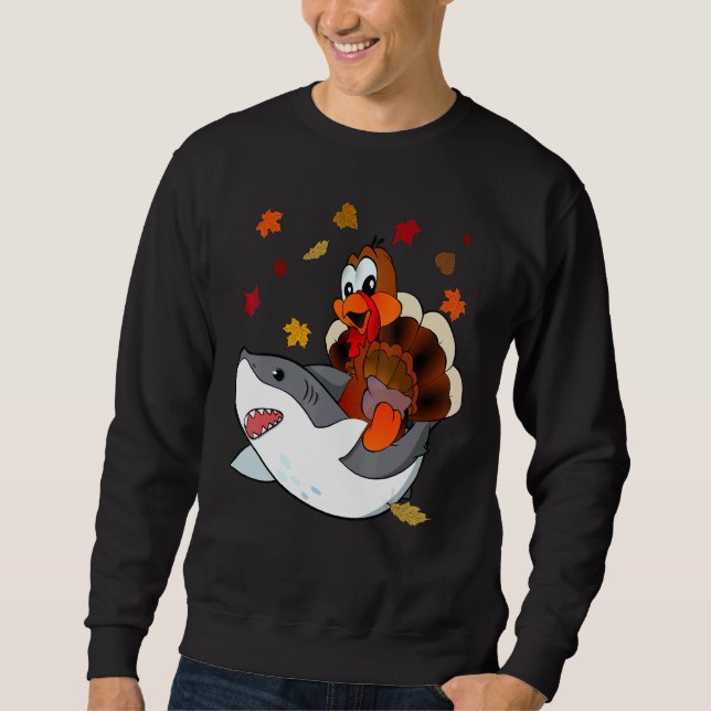 Thanksgiving Turkey Riding Shark  Toddler Boys Kid Sweatshirt (Vorderseite)