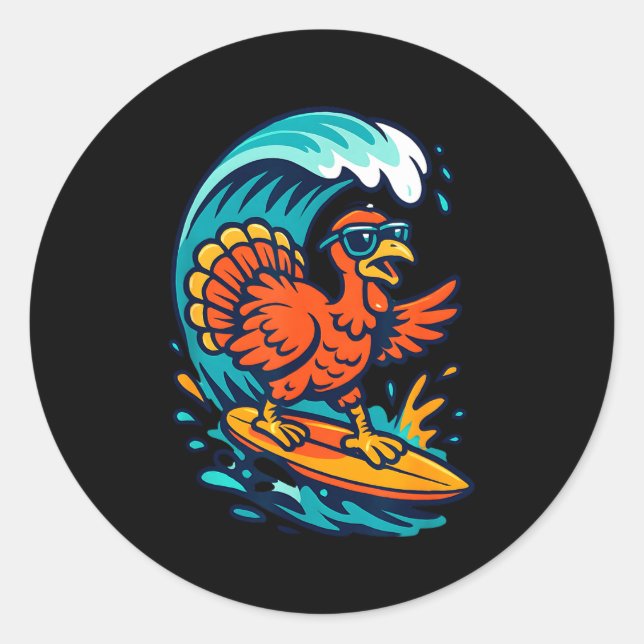 Thanksgiving Turkey Surfer Surfing  Runder Aufkleber (Vorderseite)