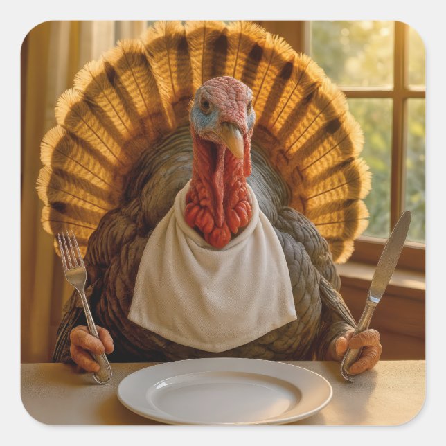 Thanksgiving Turkey With Knife and Fork Quadratischer Aufkleber (Vorderseite)