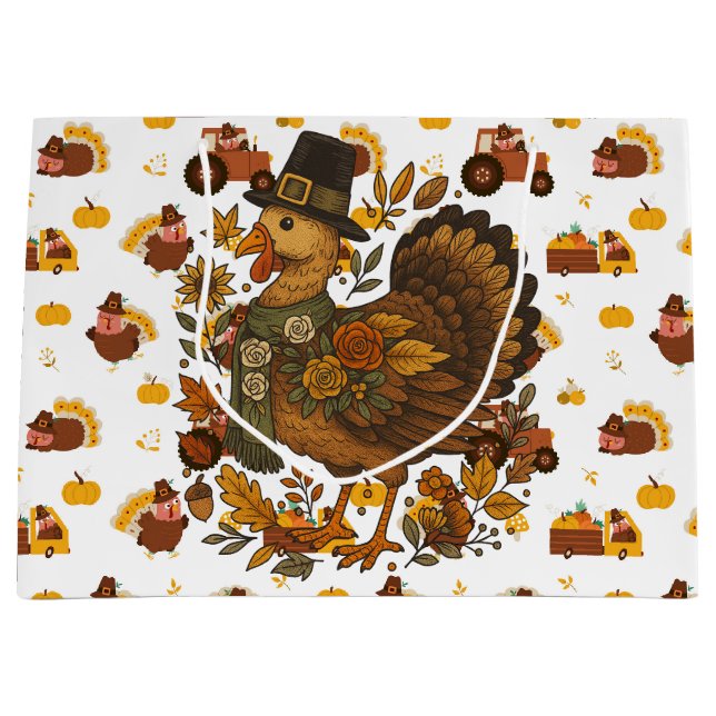 Thanksgiving Turkeys Große Geschenktüte (Vorderseite)