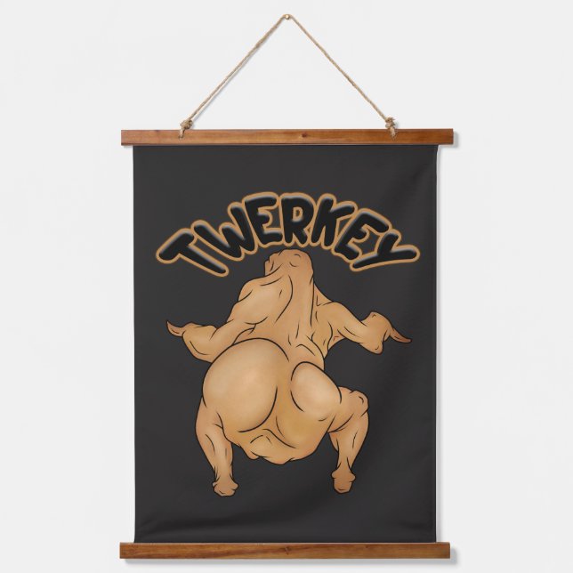 Thanksgiving Twerkey Wood Topped Wall Tapestry Wandteppich Mit Holzrahmen (Vorderseite)