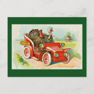 thanksgiving-vintage-2-truthähne-fahren-altes-auto feiertagspostkarte