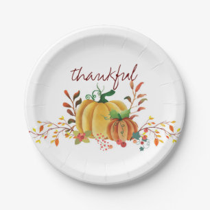 Thanksgiving-Wasserfarben-Kürbisdesign Pappteller