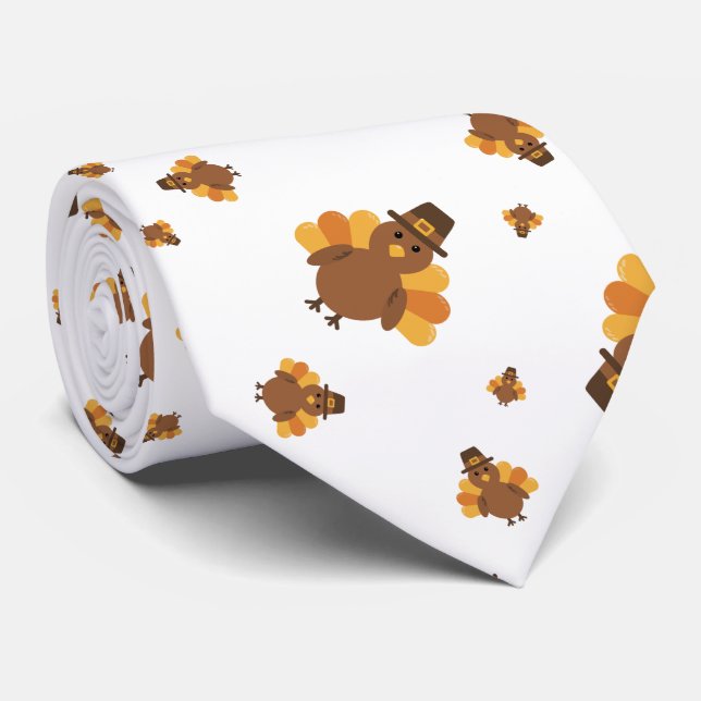 Thanksgiving white BG Turkey Neck Tie Krawatte (Gerollt)