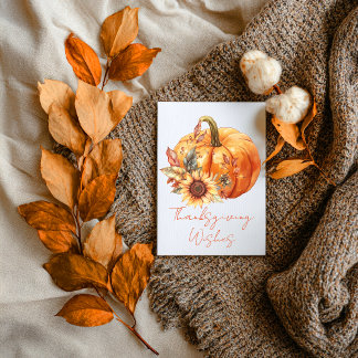 Thanksgiving Wishes Pumpkin & Sunflower Card Karte
