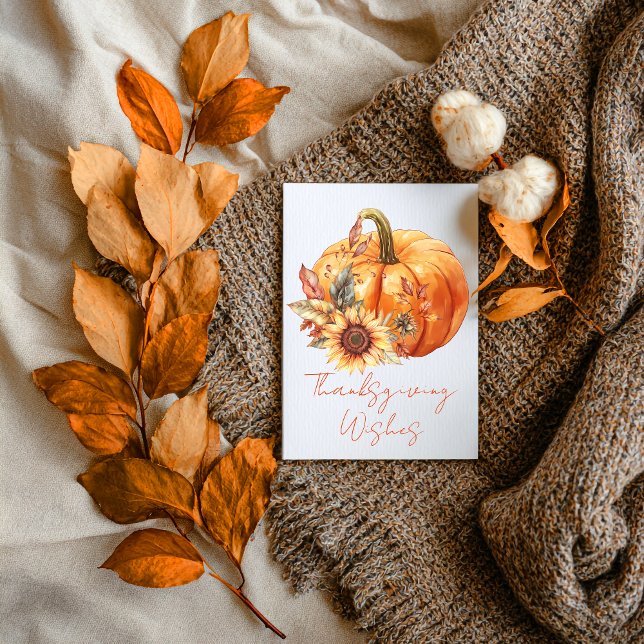 Thanksgiving Wishes Pumpkin & Sunflower Card Karte (Von Creator hochgeladen)