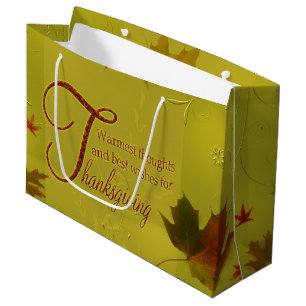 Thanksgiving Wishes Typography Leaves Große Geschenktüte