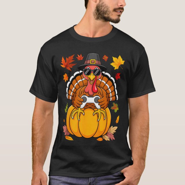 Thanksgivingurkey Gamer Pumpkin Boys eens Gaming f T-Shirt (Vorderseite)