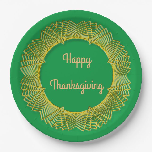 Thanksgivng Gold Lace Geometric Circle on Green Pappteller (Vorderseite)