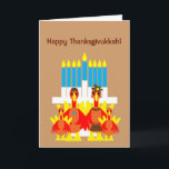Thanksgivukkah Funny Turkey Familiengrüßkarte Feiertagskarte<br><div class="desc">Eine humorvolle originale c.a.teresa Illustrationskarte oder Einladung einer Truthahnfamilie in ihrer Urlaubskleider vor einer Menorah gekleidet. Die perfekte Mischung aus Erntedank und Hanukka, die dieses Jahr zusammenfallen wird. Diese farbenfrohen Festkarten können auch im Inneren mit Ihrem eigenen Foto oder Ihrer eigenen Nachricht angepasst werden! Dieses Design ist auch auf einer...</div>