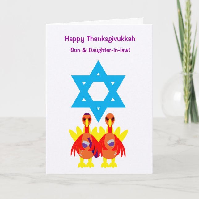 Thanksgivukkah Funny Turkeys Weinkarte Feiertagskarte (Vorderseite)