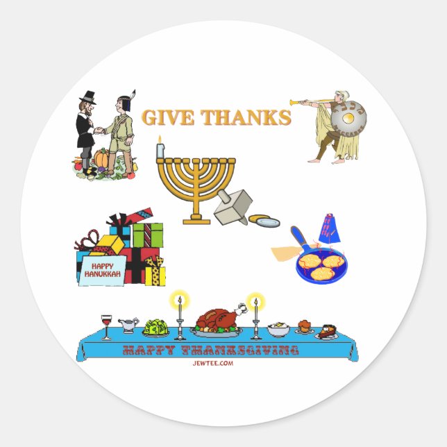 THANKSGIVUKKAH GIBT DANKEN FÜR HANUKKAH RUNDER AUFKLEBER (Vorderseite)