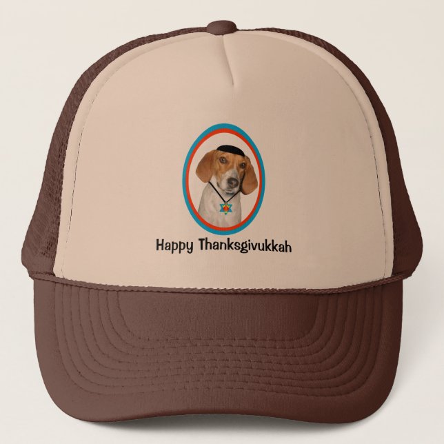 Thanksgivukkah Hut-lustiger Jagdhund mit Yamaka Truckerkappe (Vorderseite)