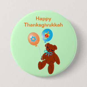 Thanksgivukkah Teddybär mit Ballon-Knopf Button