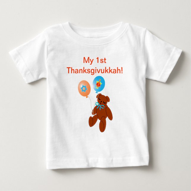 Thanksgivukkah Tshirt Teddy Bear mit Balloons (Vorderseite)