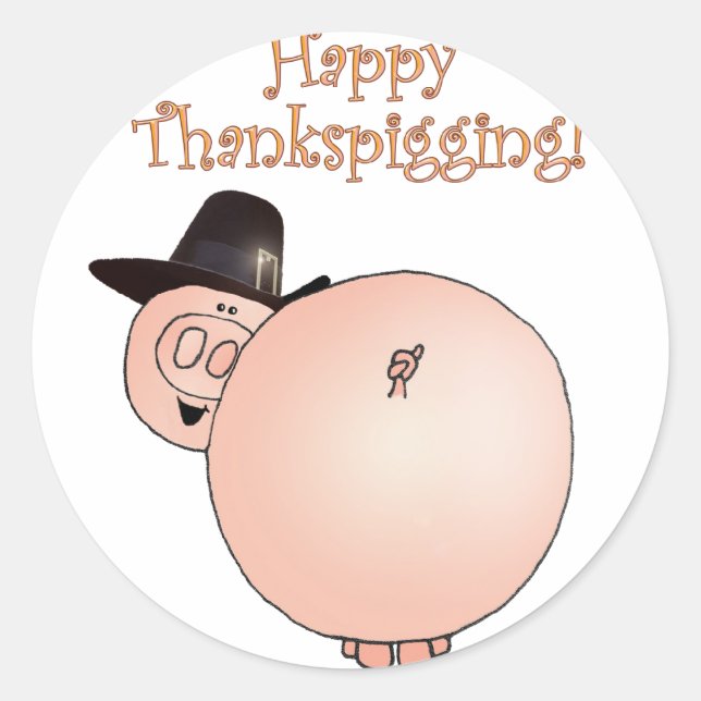 "Thankspigging" Funny Cartoon Pig Erntedank Runder Aufkleber (Vorderseite)