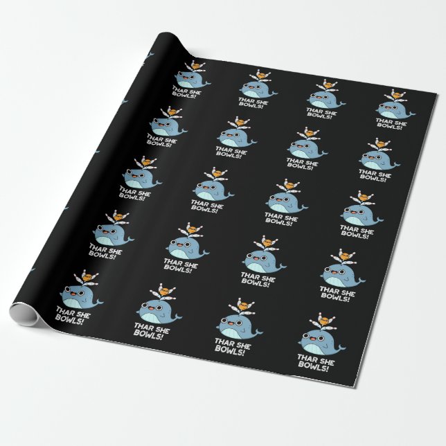 Thar She Bowls Funny Whale Bowling Pun Dark BG Geschenkpapier (Ungerollt)