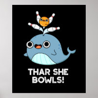 Thar She Bowls Funny Whale Bowling Pun Dark BG