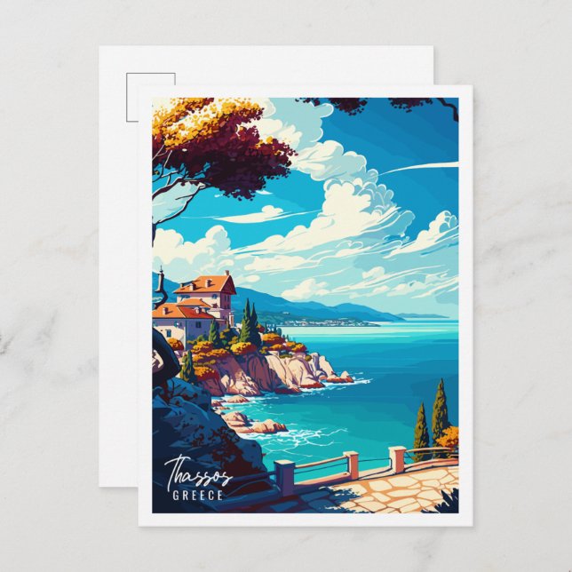 Thassos Greece Vintage-Reisebeispiele Postkarte (Vorne/Hinten)