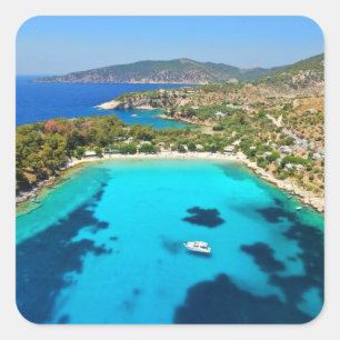 Thassos Island Kavala Griechenland Türkis Water Bl Quadratischer Aufkleber