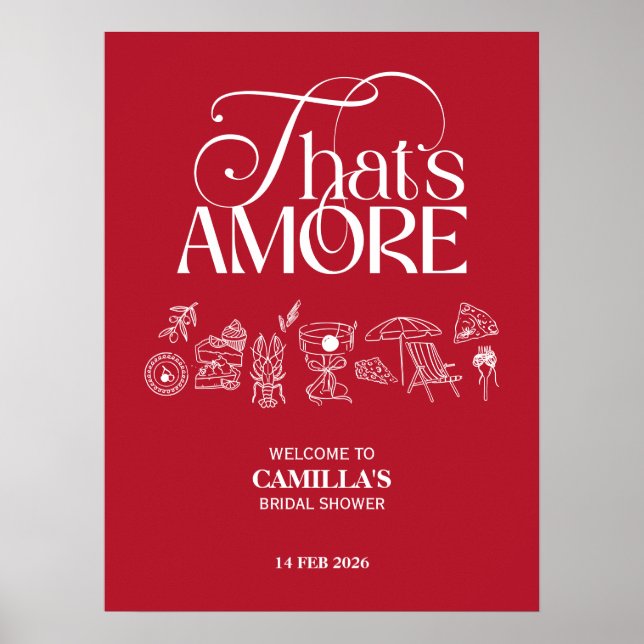 That’s Amore Red hand drawn Bridal Shower Poster (Vorne)