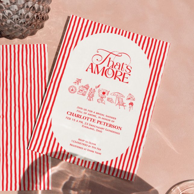 That’s Amore Red stripes Bridal Shower invite Einladung (Von Creator hochgeladen)