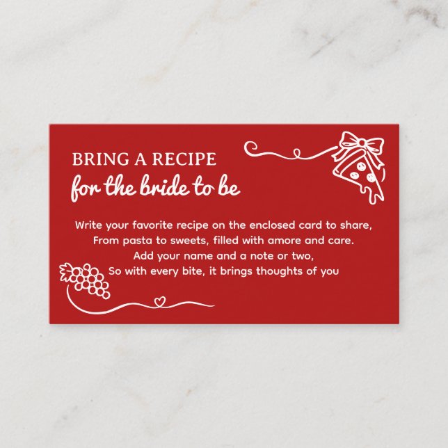 That's Amore Bridal Shower Bring a Recipe  Begleitkarte (Vorderseite)