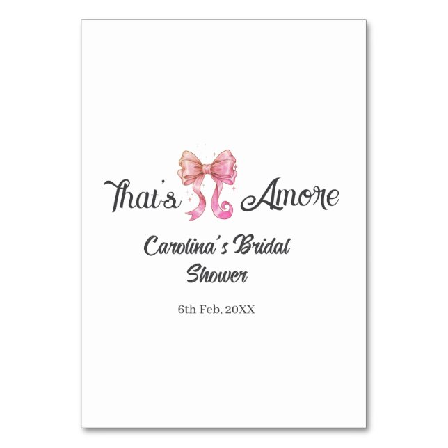 that's amore bridal shower pink retro bow boho nam tischnummer (Vorderseite)