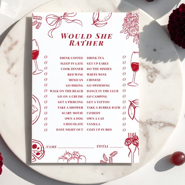 That's Amore Bridal Shower Would She Rather Game  Mitteilungskarte (Von Creator hochgeladen)