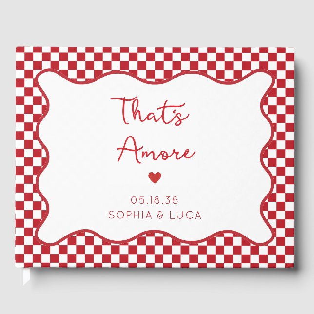 "That's Amore" Chic Red Checkered Italienische Hoc Gästebuch (Vorderseite)