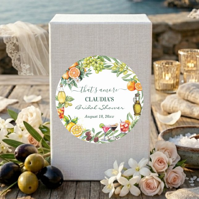 That's Amore Italian Citrus Cocktail Bridal Shower Runder Aufkleber (Von Creator hochgeladen)
