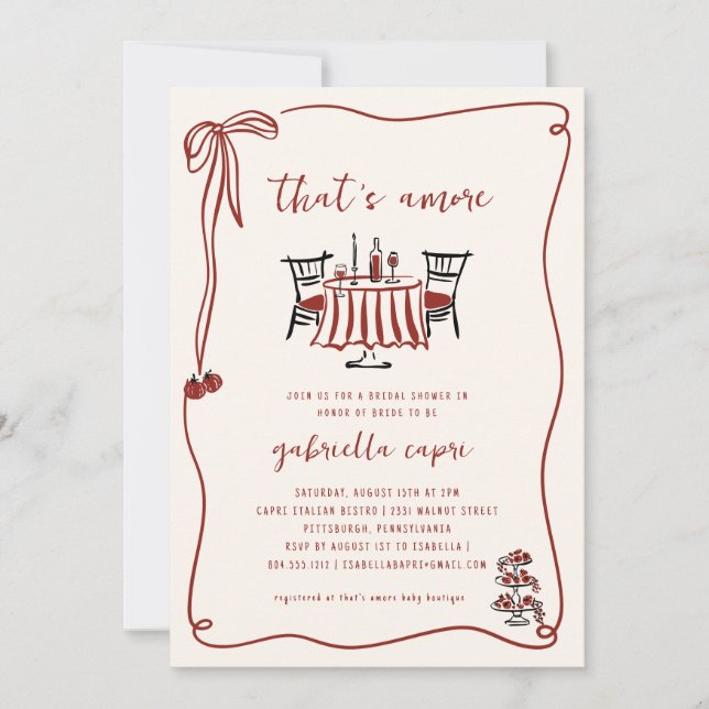 That's Amore Italian Doodle Bow Invitation Einladung (Vorderseite)