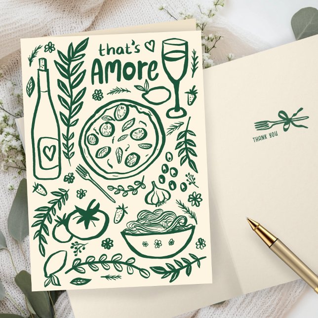 That's Amore Italian Food CUSTOM Bridal SHower  Dankeskarte (That's Amore Italian Food Hand-drawn Doodle CUSTOM Bridal SHower Thank You Folded Card
)