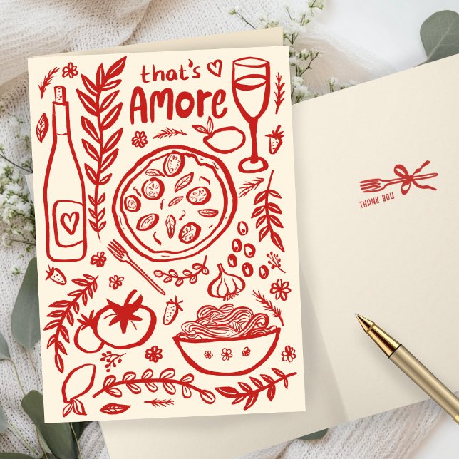 That's Amore Italian Food CUSTOM Bridal SHower  Dankeskarte (That's Amore Italian Food Hand-drawn Doodle CUSTOM Bridal SHower Thank You Card
)