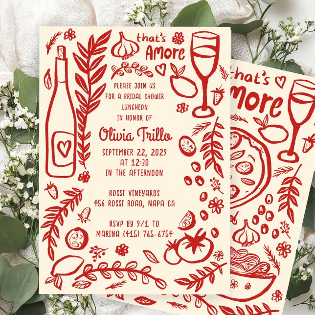 That's Amore Italian Food CUSTOM Bridal SHower  Einladung (That's Amore Italian Food Hand-drawn Doodle CUSTOM Bridal SHower Party Invitation
)