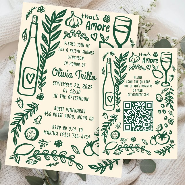 That's Amore Italian Food CUSTOM Bridal Shower QR Begleitkarte (That's Amore Italian Food Hand-drawn Doodle CUSTOM Bridal Shower Invitation QR Code Enclosure Card
)