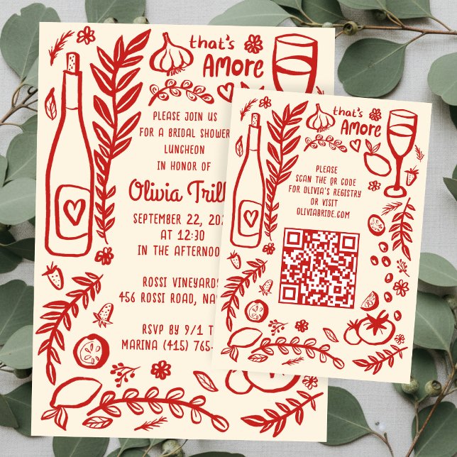 That's Amore Italian Food CUSTOM Bridal Shower QR Begleitkarte (That's Amore Italian Food Hand-drawn Doodle CUSTOM Bridal Shower Invitation QR Code Enclosure Card
)