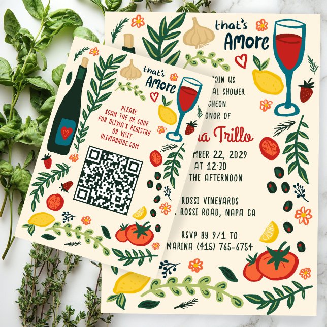 That's Amore Italian Food CUSTOM Bridal Shower QR Begleitkarte (That's Amore Italian Food Hand-drawn Doodle CUSTOM Bridal Shower Invite QR code Enclosure Card
)