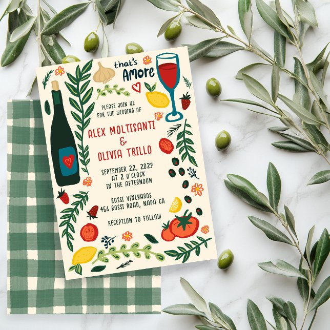 That's Amore Italian Food CUSTOM Wedding Party  Einladung (That's Amore Italian Food CUSTOM Hand-drawn Charming Wedding Party Invitation
)