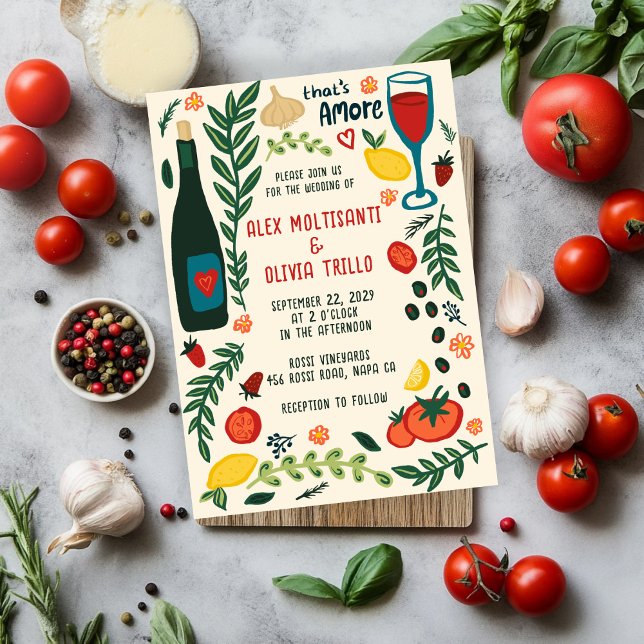That's Amore Italian Food CUSTOM Wedding Party  Einladung (That's Amore Italian Food CUSTOM Hand-drawn Charming Wedding Party Invitation
)