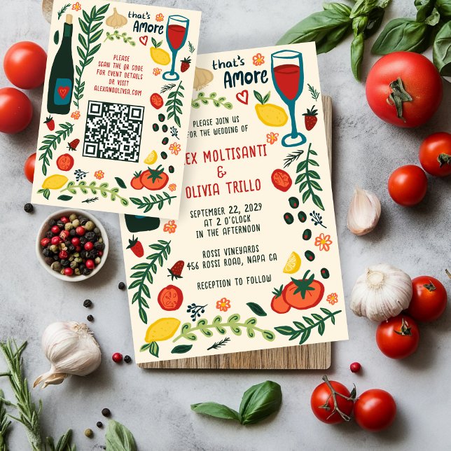 That's Amore Italian Food CUSTOM Wedding QR code Begleitkarte (That's Amore Italian Food CUSTOM Wedding QR code Enclosure Card
)