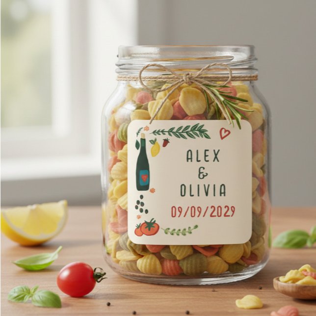 That's Amore Italian Food CUSTOM Wedding  Quadratischer Aufkleber (That's Amore Italian Food CUSTOM Wedding Favors Pasta Olive Oil Square Sticker
)