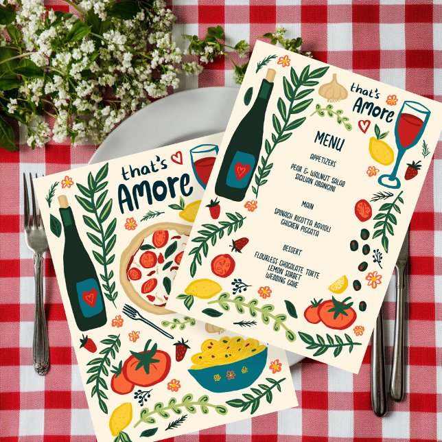 That's Amore Italian Food Love Whimsical CUSTOM Menükarte (That's Amore Italian Food Love Whimsical CUSTOM Wedding Engagement Shower Menu
)