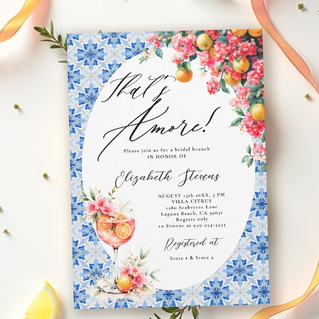 Thats Amore Italian Lemon Floral Bridal Shower  Einladung (thats amore italian themed bridal shower invitation lemon and blue watercolor floral bouganvillea)