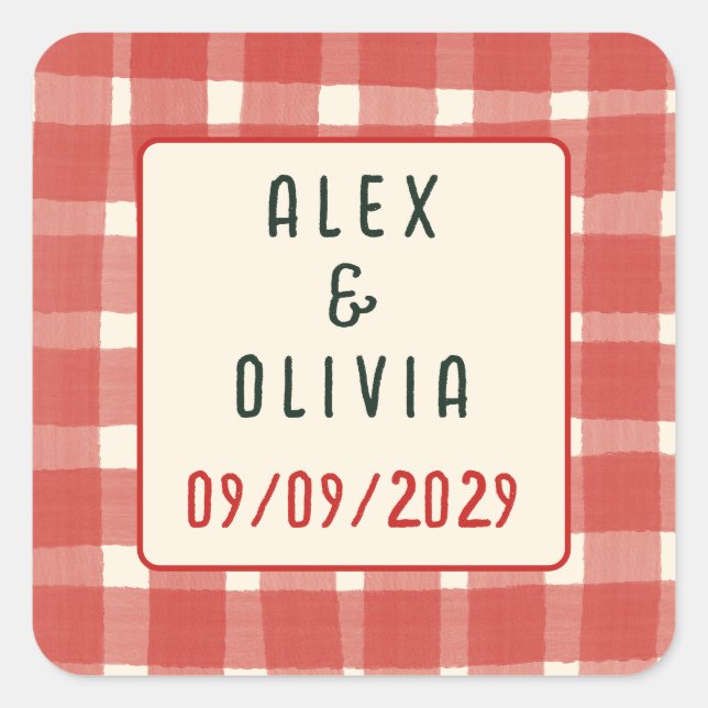 That's Amore Italian Plaid CUSTOM Wedding  Quadratischer Aufkleber (Vorderseite)