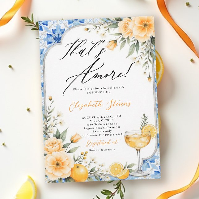 Thats Amore Italian Themed Floral Bridal Shower  Einladung (thats amore italian themed bridal shower invitation lemon and blue watercolor floral cocktail brunch)
