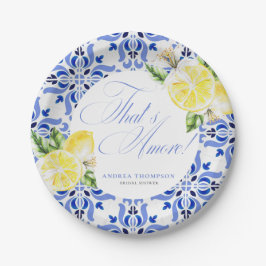 That's Amore Lemon Italian Blue Tile Bridal Shower Pappteller