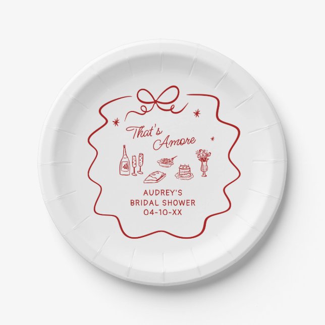 That's Amore, Red Doodle Personalized Shower Pappteller (Vorderseite)
