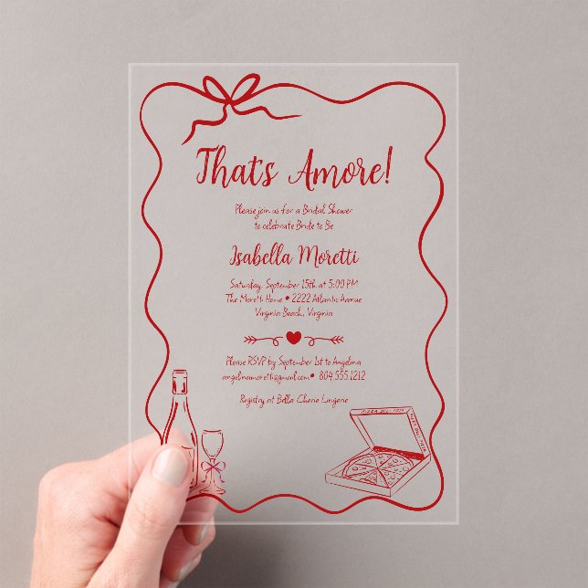 That's Amore Whimsical Hand Drawn Bridal Shower Acryleinladungen (Insitu (Handheld))